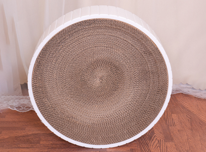 White Cat Scratcher with a pack of Catnip