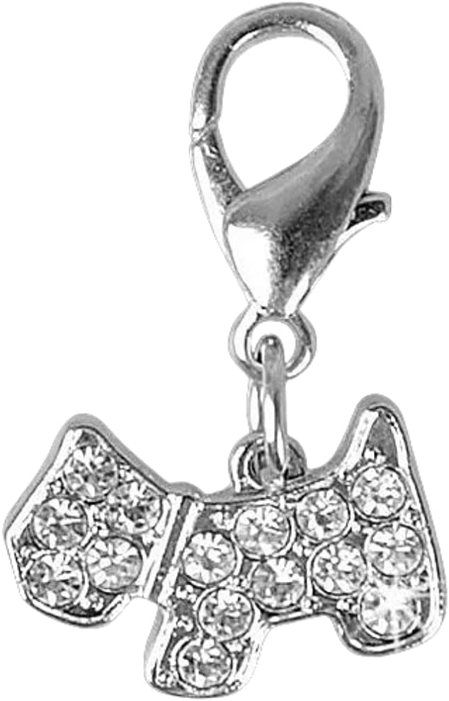 Sparkle Paws Key Ring: Bling Rhinestone Dog Pendant (White)