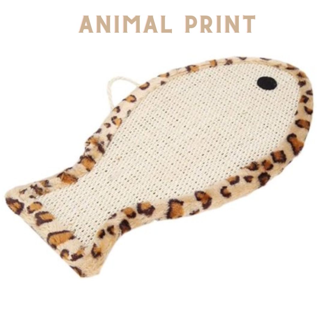 Fintastic Fun: Silas Fish-Shaped Cat Scratcher (Fuzzy Animal Print Border)