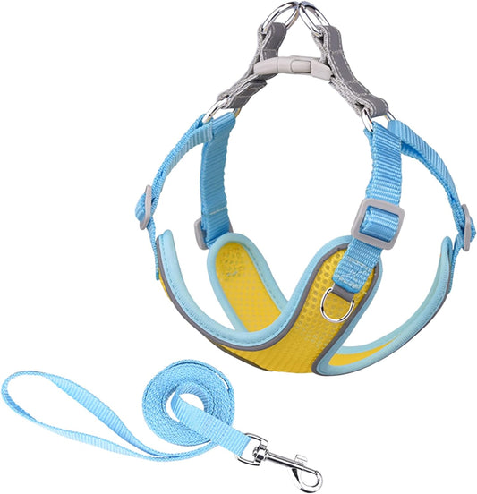Step-in Flex Dog Harness & Reflective Leash Combo Set (Yellow & Blue)