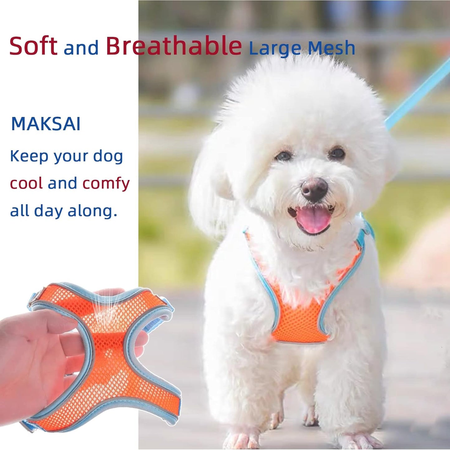 Step-in Flex Dog Harness & Reflective Leash Combo Set (Yellow & Blue)