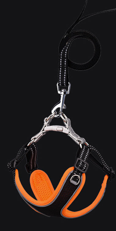 Step-in Flex Dog Harness & Reflective Leash Combo Set (Black & Orange)