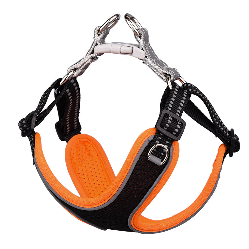 Step-in Flex Dog Harness & Reflective Leash Combo Set (Black & Orange)