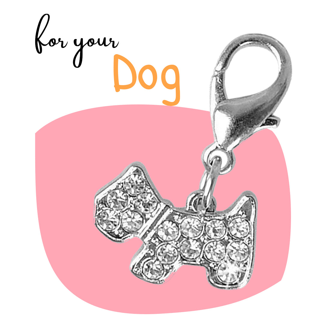 Sparkle Paws Key Ring: Bling Rhinestone Dog Pendant (White)