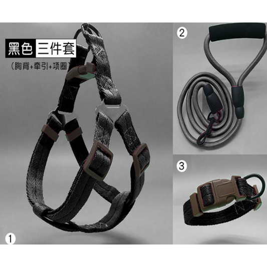 Pawsitively Chic Set of 3: Dog Harness, Collar, and Leash Set! (Black, XS/S/M/L)