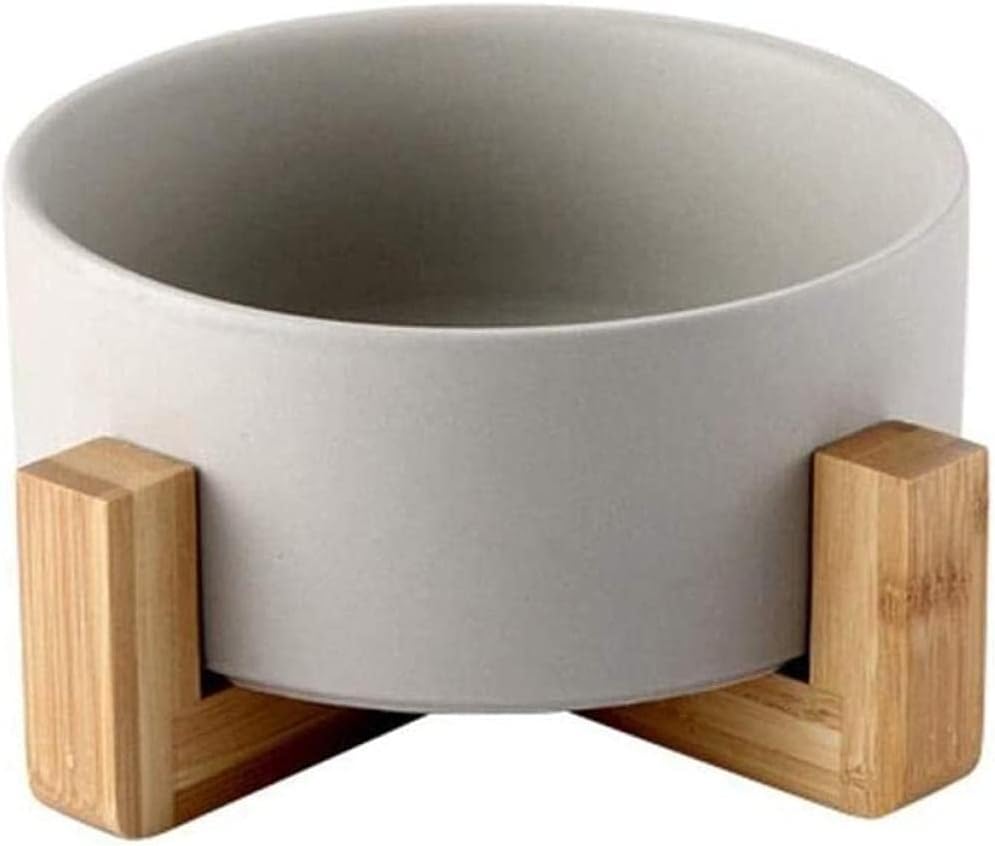 Serenity Bowls: Ceramic Bowl with Bamboo Stand (Grey, Small)