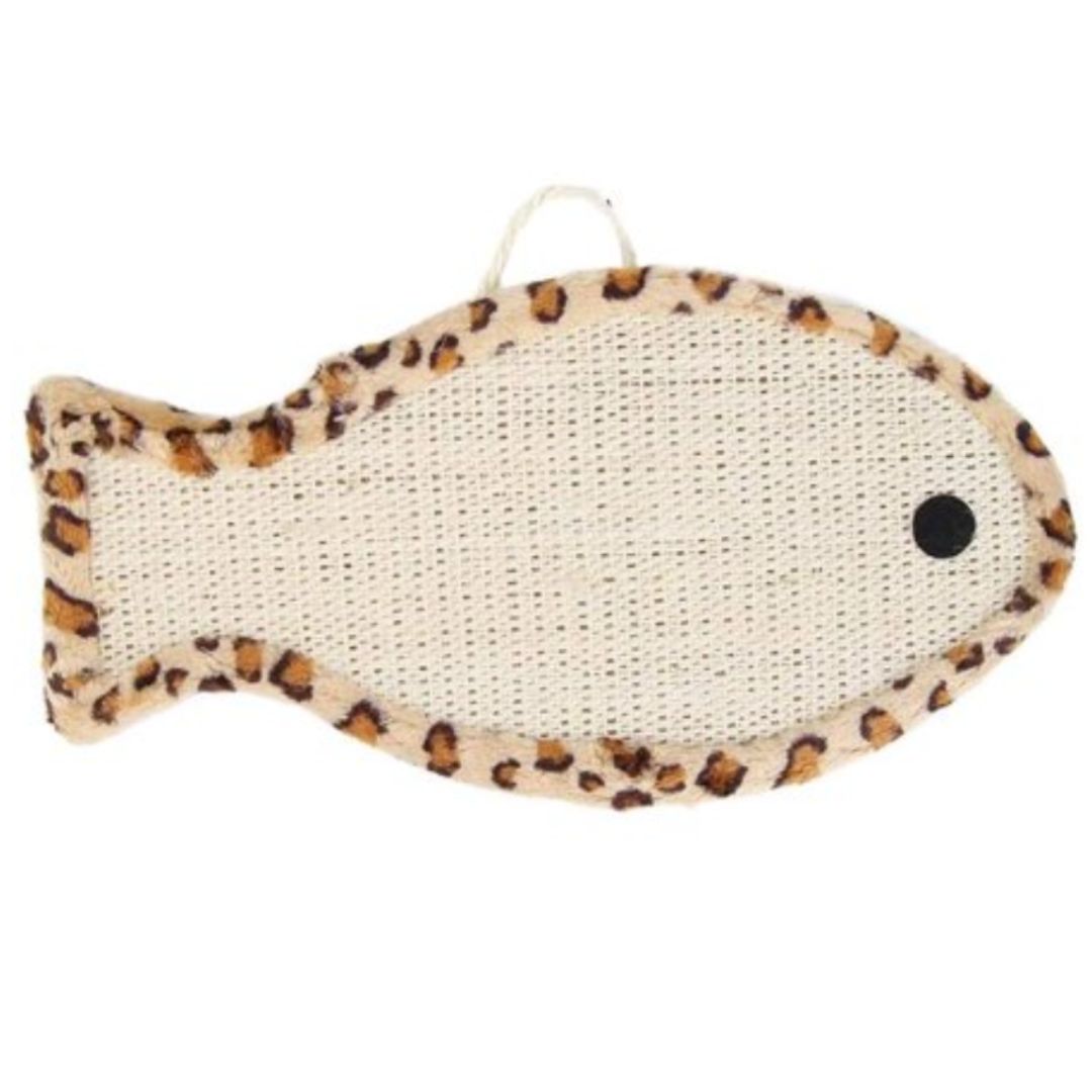 Fintastic Fun: Silas Fish-Shaped Cat Scratcher (Fuzzy Animal Print Border)