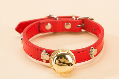 Exquisite PU Leather Cat/Dog Cow Bell Collar: Adorned with Bone Studs (Red, Small & Medium)