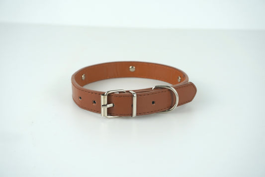 Faux Leather Bone Accent Adjustable Pet Neck Collar 2.5cm Bone collar Brown