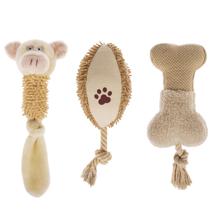 3 Piece Piggy Plush Dog Toy 