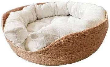 PETSARY Rattan Bed with 2 Cushions and 1 Pcs Pet Gift - Large (45 CM)
