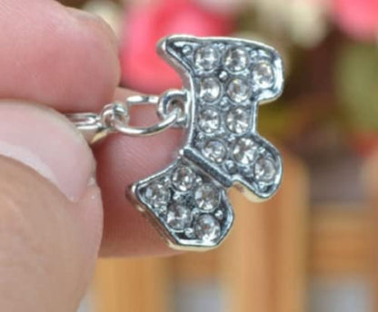 Sparkle Paws Key Ring: Bling Rhinestone Dog Pendant (White)