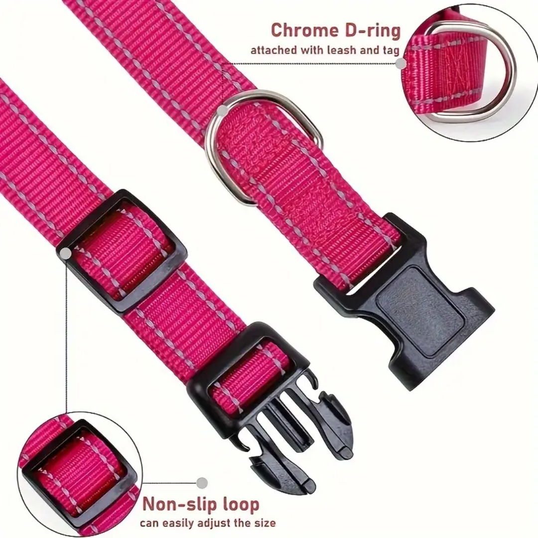 Pink Splash Light Reflective Nylon Dog Collar (XL - Pink)