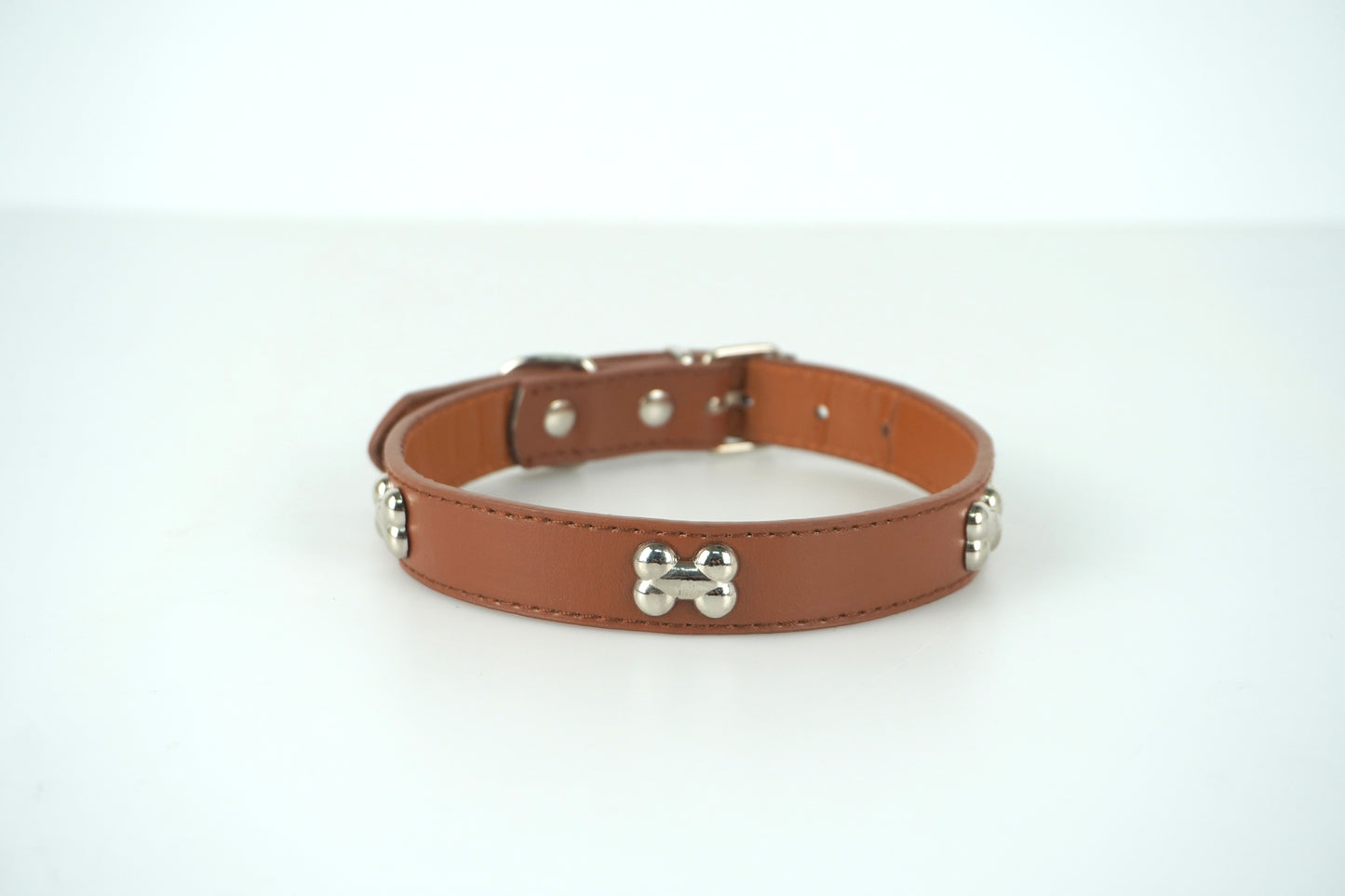 Faux Leather Bone Accent Collar (Red, Large)