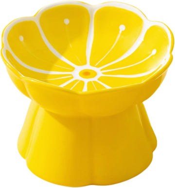 PETSARY Lemon Shape Ceramic Raised Cat Food Bowl with 1 Pcs Tag Gift