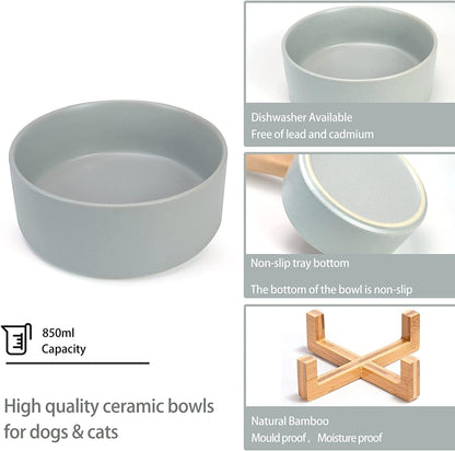 Serenity Bowls: Ceramic Bowl with Bamboo Stand (Grey, Large)