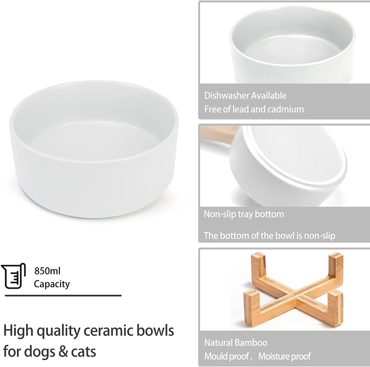 Serenity Bowls: Ceramic Bowl with Bamboo Stand (White, Large)