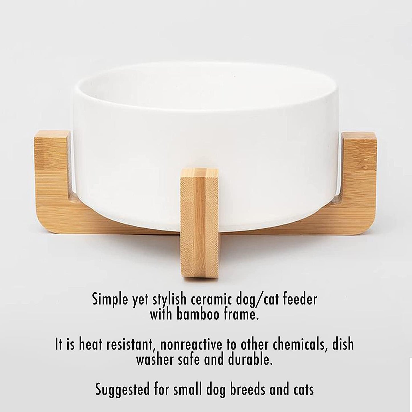 Serenity Bowls: Ceramic Bowl with Bamboo Stand (White, Large)