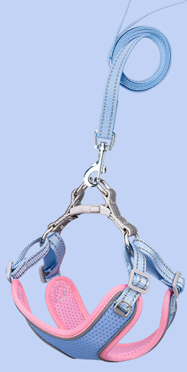 Step-in Flex Dog Harness & Reflective Leash Combo Set (Pink & Blue)