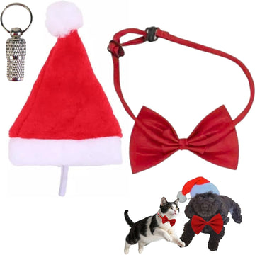 PETSARY (Set of 3) Pets Santa Hat Pet ID Tag Gift Christmas Costume