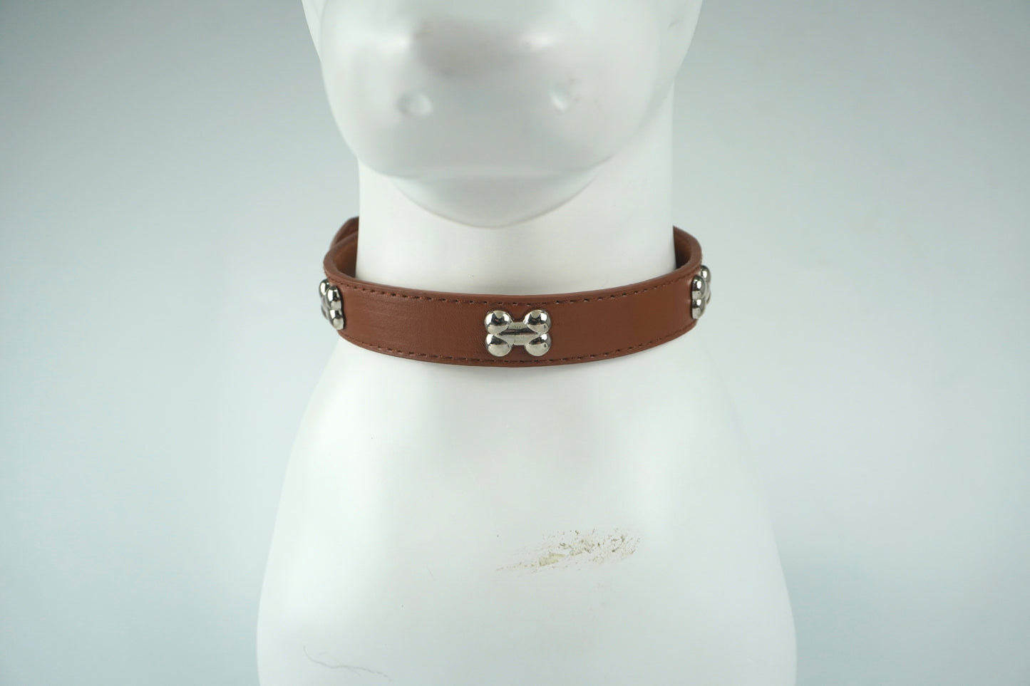 Faux Leather Bone Accent Collar (Red, Large)