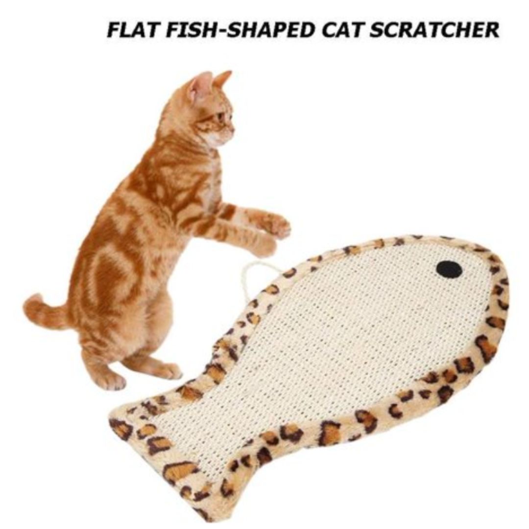 Fintastic Fun: Silas Fish-Shaped Cat Scratcher (Fuzzy Animal Print Border)