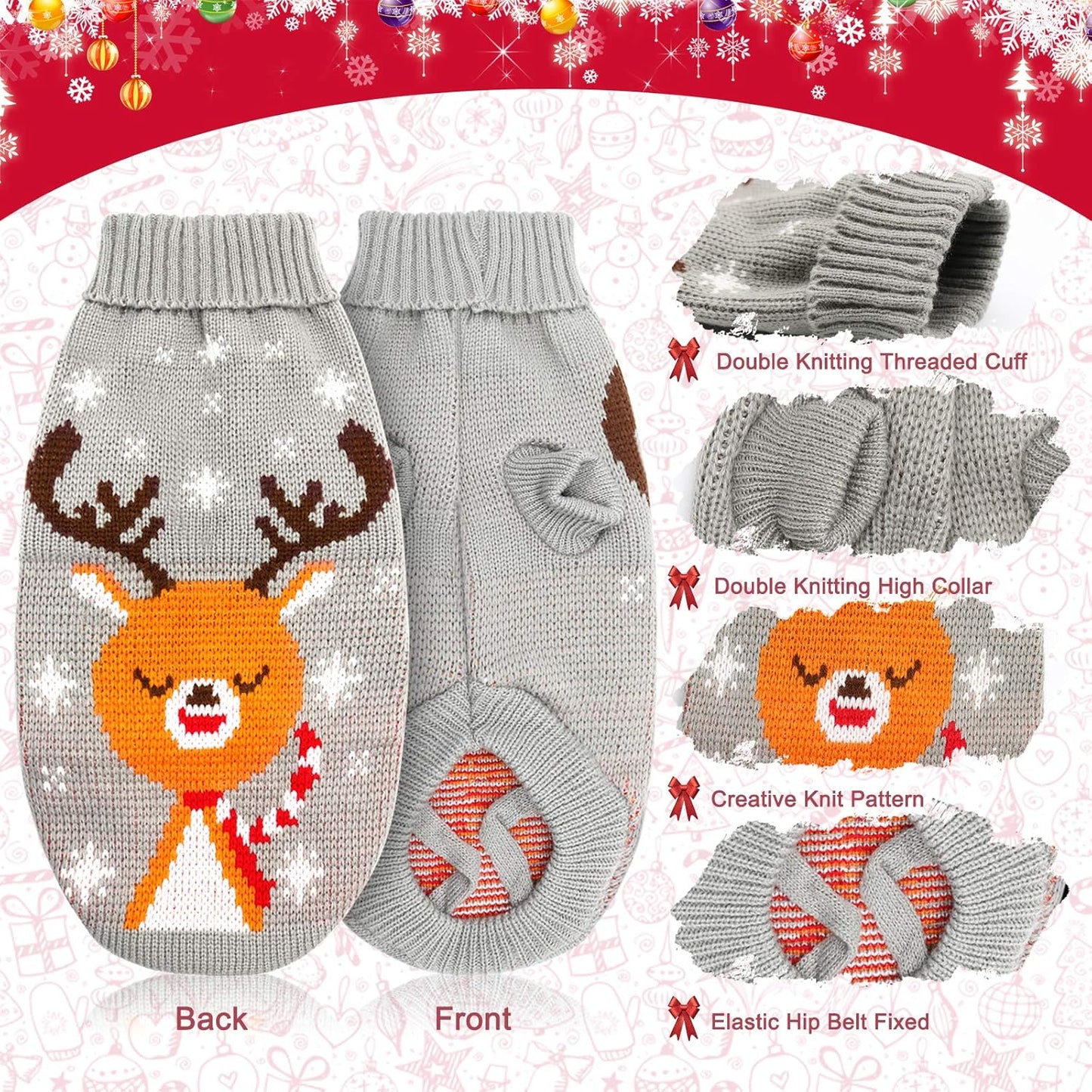 Reindeer Knitted Pet Holiday Sweater (Grey)