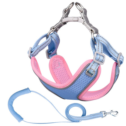 Step-in Flex Dog Harness & Reflective Leash Combo Set (Pink & Blue)