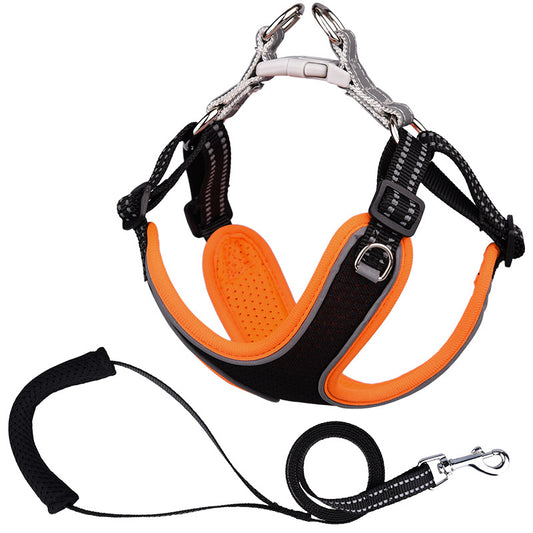 Step-in Flex Dog Harness & Reflective Leash Combo Set (Black & Orange)