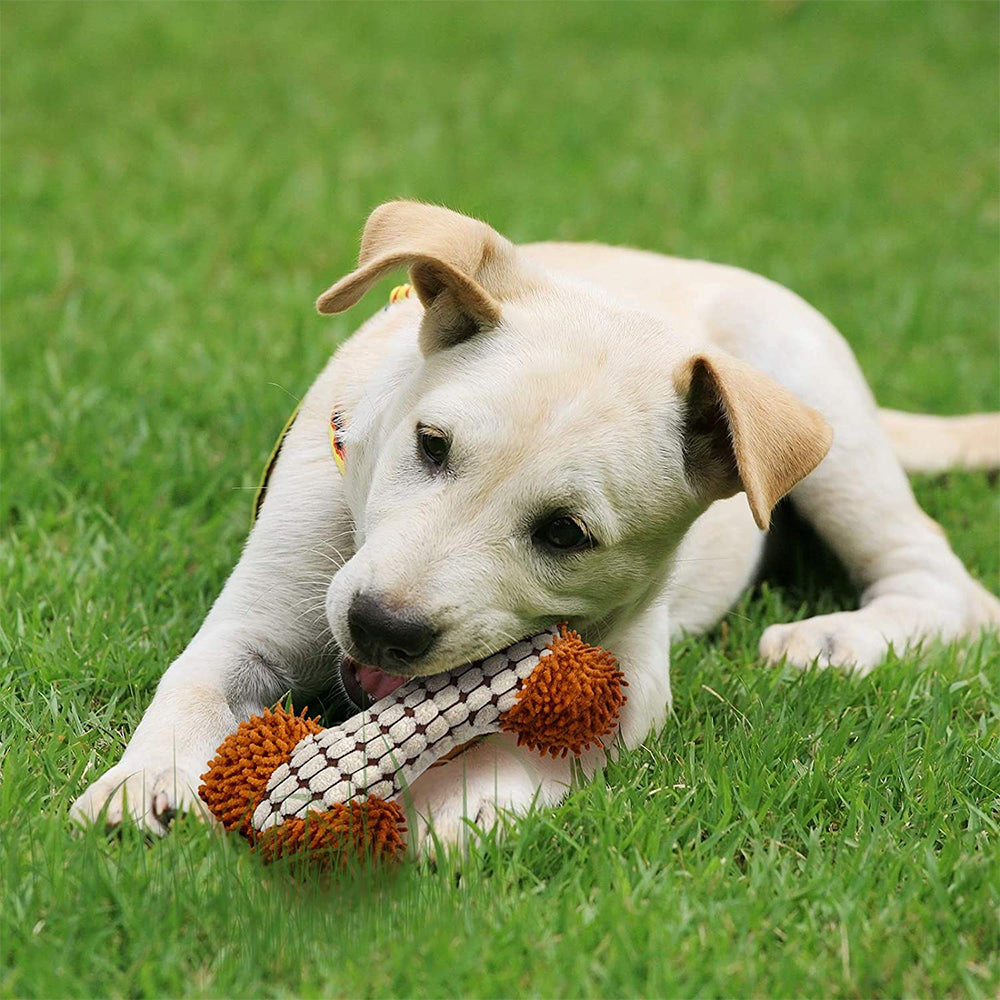 Brown Fluffy Bone Plush Dog Toy 