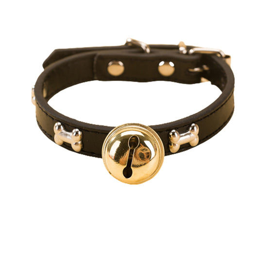 Exquisite PU Leather Cat/Dog Cow Bell Collar: Adorned with Bone Studs (Black, Small & Medium)