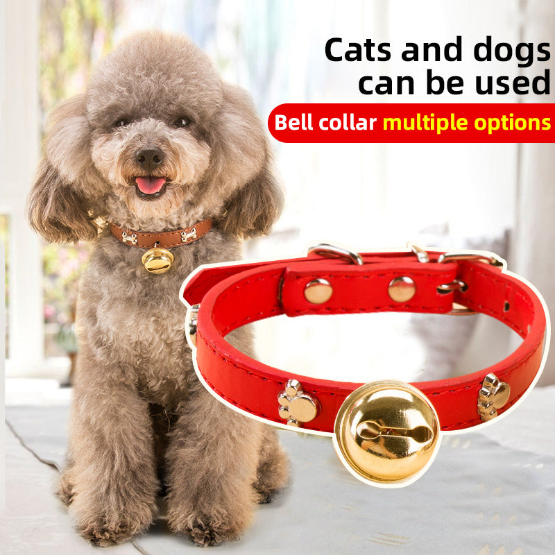 Exquisite PU Leather Cat/Dog Cow Bell Collar: Adorned with Bone Studs (Red, Small & Medium)