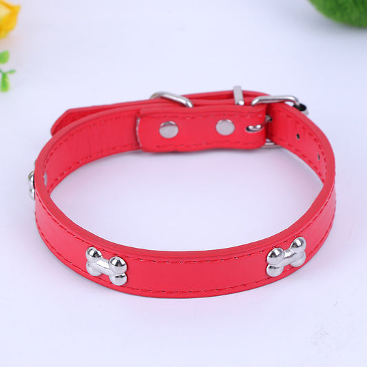 Faux Leather Bone Accent Collar (Red, Large)
