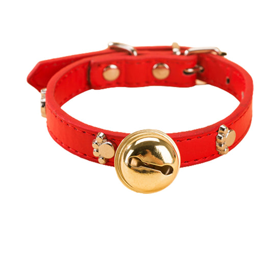 Exquisite PU Leather Cat/Dog Cow Bell Collar: Adorned with Bone Studs (Red, Small & Medium)