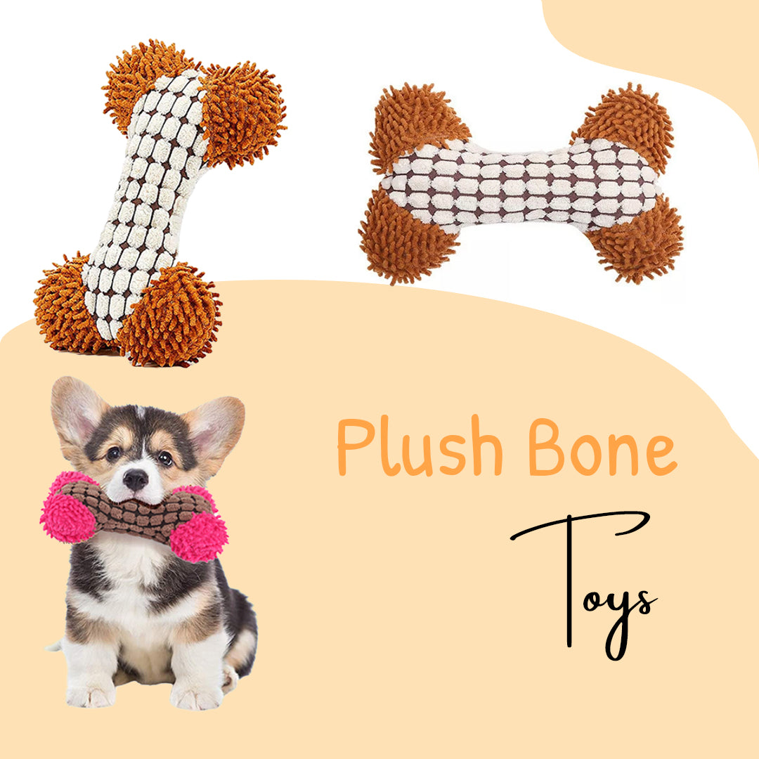 Brown Fluffy Bone Plush Dog Toy 