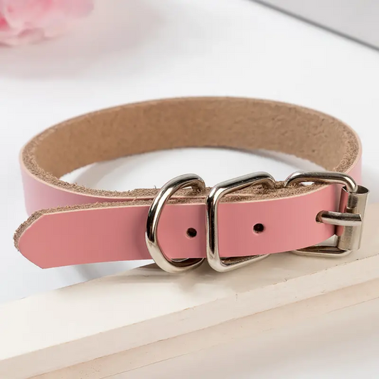 Raw Leather Collar with Paw studs! (Pink - XL)