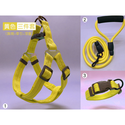 Pawsitively Chic Set of 3: Dog Harness, Collar, and Leash Set! (Yellow, XS/S/M/L)