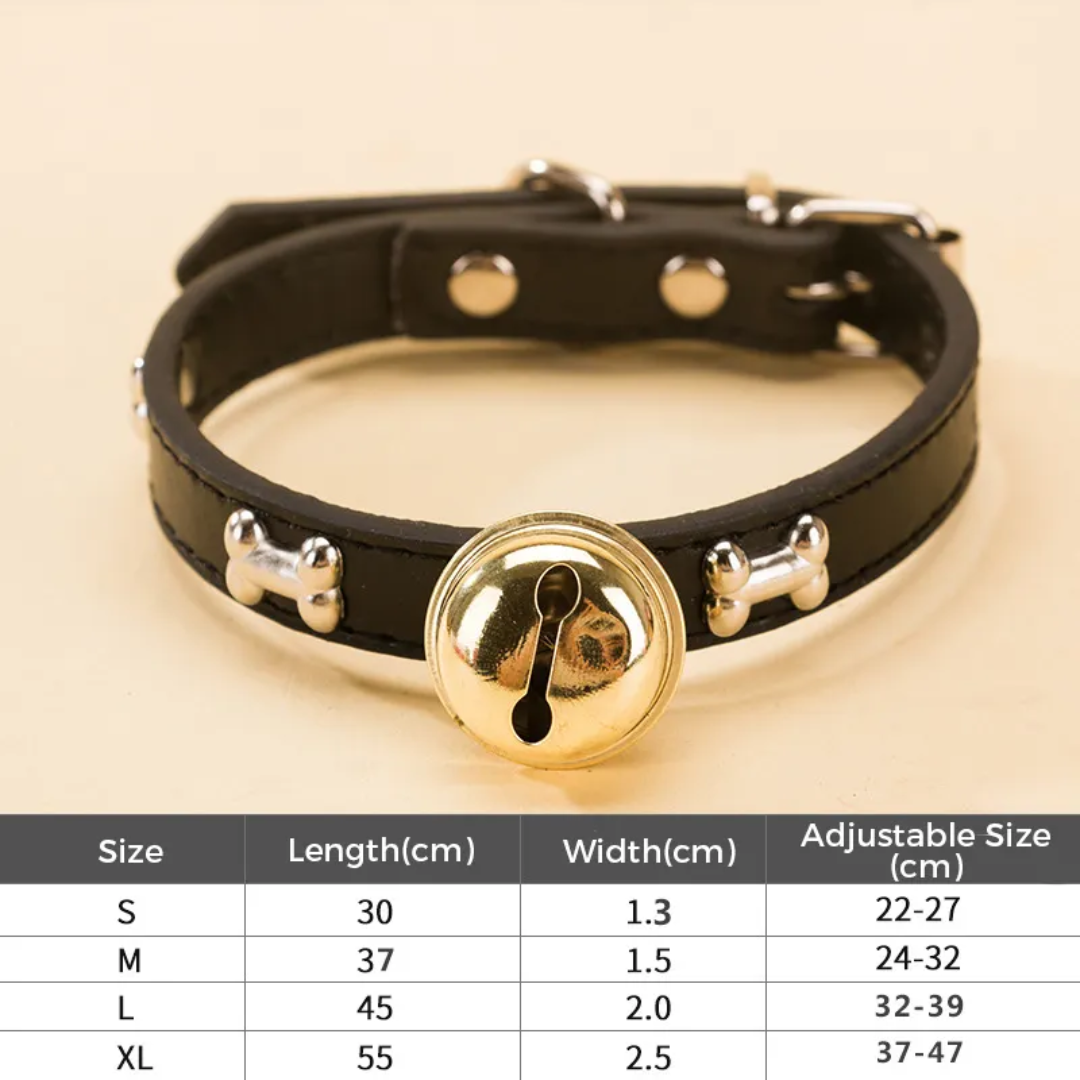 Exquisite PU Leather Cat/Dog Cow Bell Collar: Adorned with Bone Studs (Red, Small & Medium)