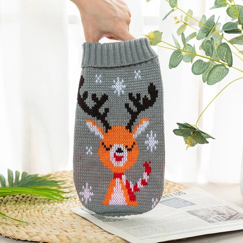 Reindeer Knitted Pet Holiday Sweater (Grey)