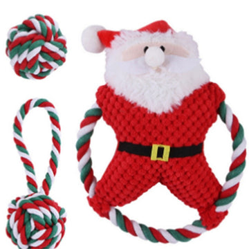 PETSARY (Set of 3) Santa Frisbee, Ball Rope, Christmas Dog Rope Toys
