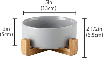 Serenity Bowls: Ceramic Bowl with Bamboo Stand (Grey, Small)